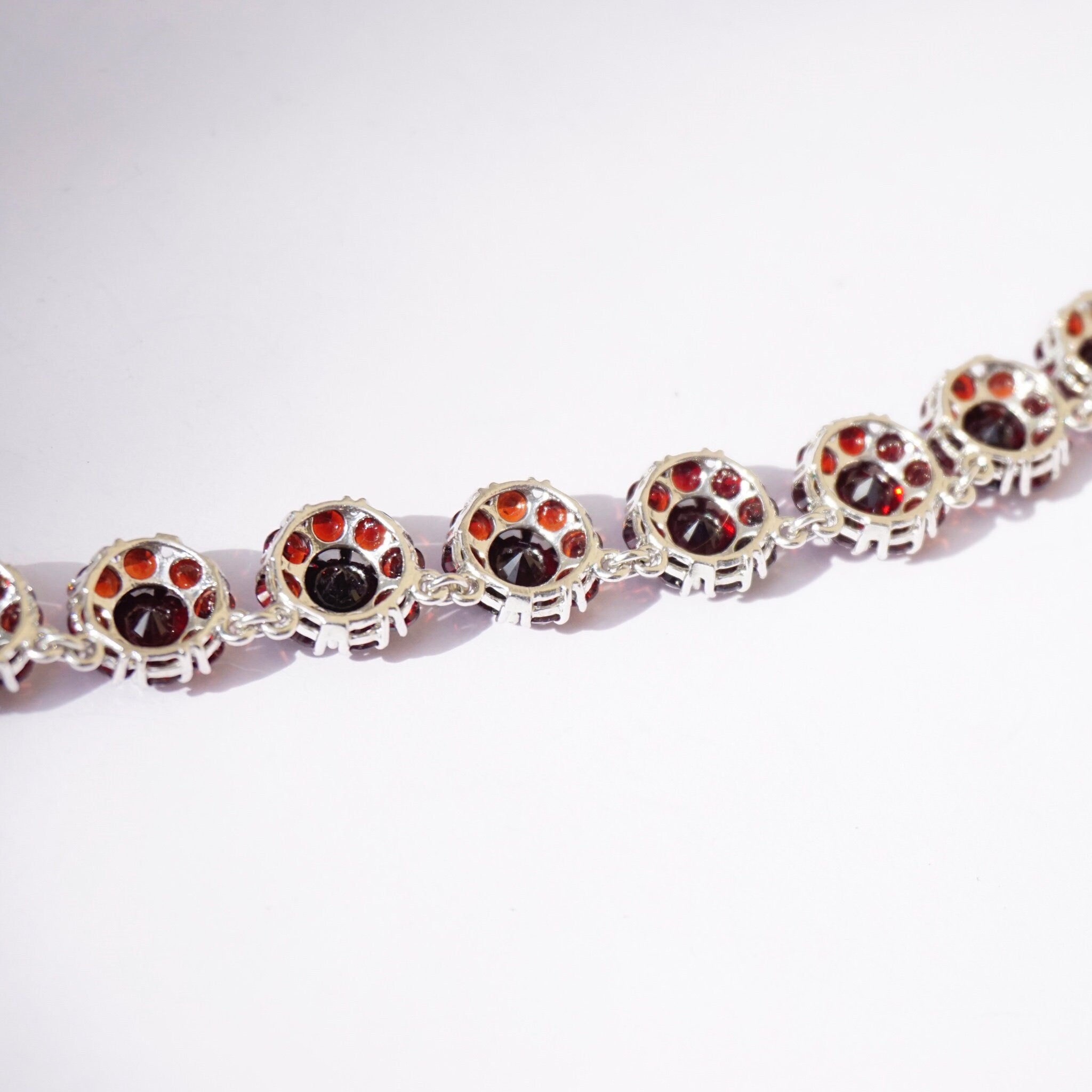 Vintage Sterling Silver Garnet Glass Stone Choker Necklace, Beautiful Red Stone Silver Collar, Beaded Choker Necklace, Garnet Stone Choker