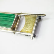 Vintage 18K Gold and Sterling Pendant With Malachite and Black Onyx, Abstract Pin With Moveable Details, Unique Gold and Silver Brooch