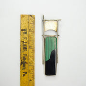 Vintage 18K Gold and Sterling Pendant With Malachite and Black Onyx, Abstract Pin With Moveable Details, Unique Gold and Silver Brooch