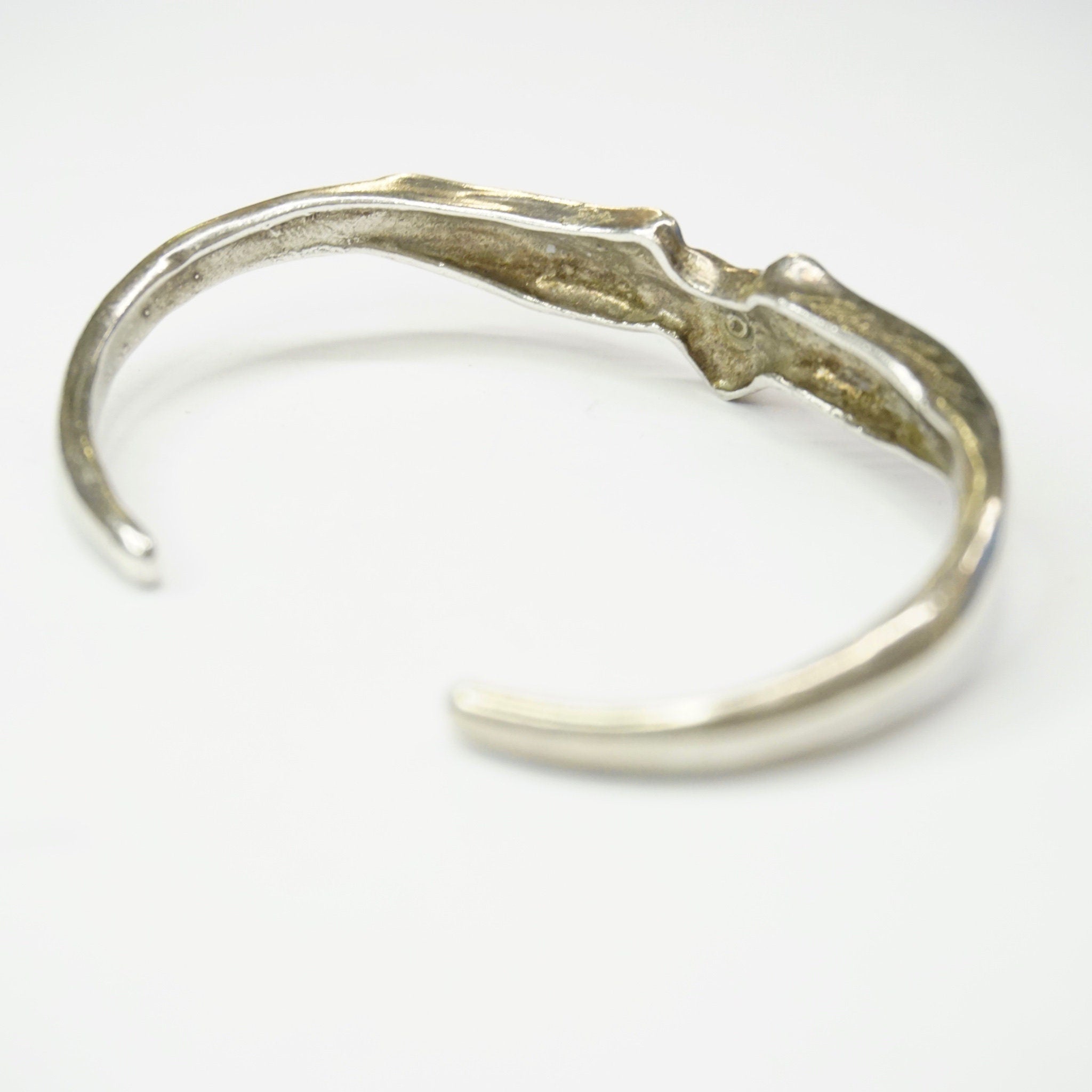 Vintage Sterling Silver Winged Heart Bracelet Cuff, Handmade Sufi Heart Silver Bracelet, Minimalist Silver Cuff With a Heart and Angel Wings