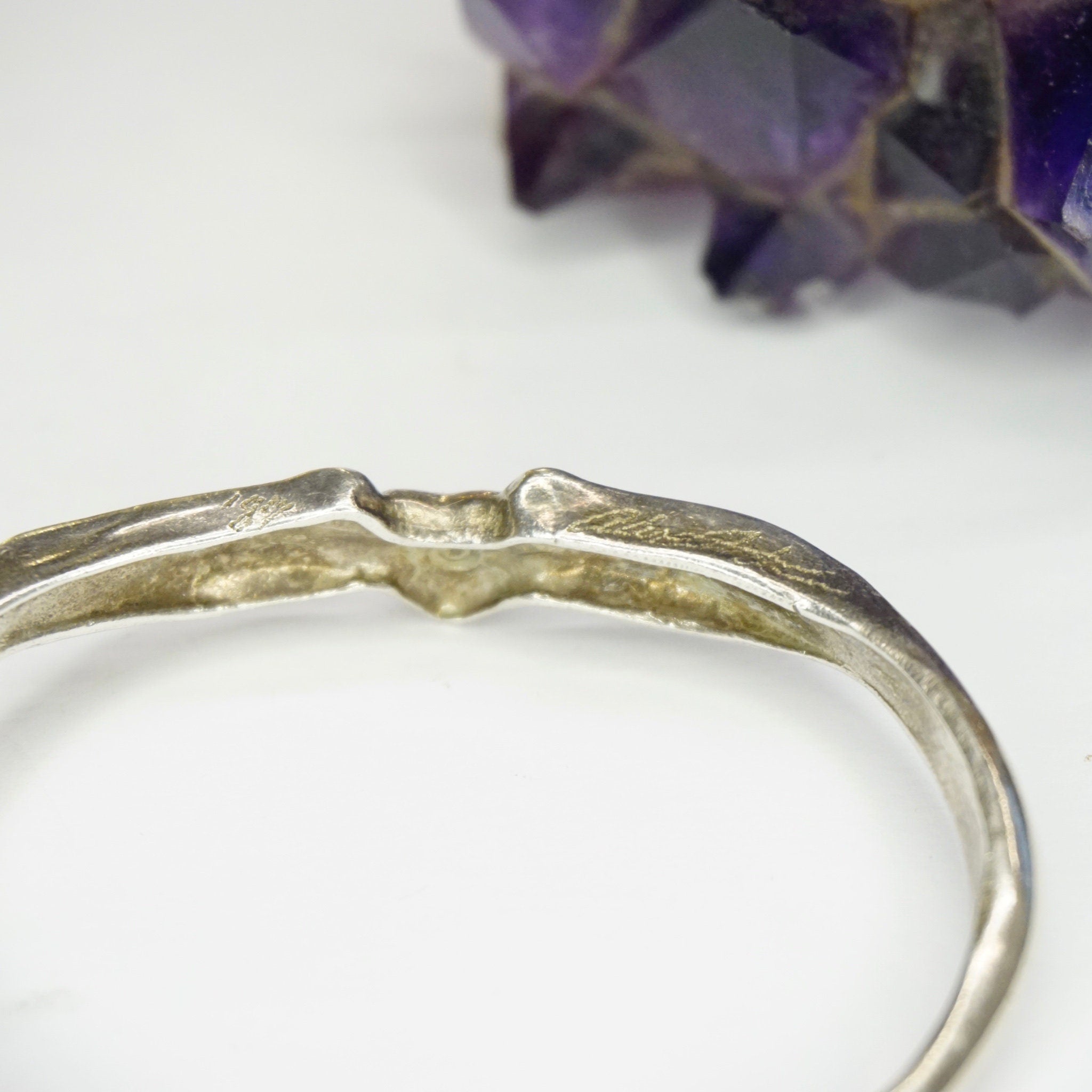 Vintage Sterling Silver Winged Heart Bracelet Cuff, Handmade Sufi Heart Silver Bracelet, Minimalist Silver Cuff With a Heart and Angel Wings