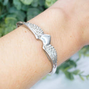 Vintage Sterling Silver Winged Heart Bracelet Cuff, Handmade Sufi Heart Silver Bracelet, Minimalist Silver Cuff With a Heart and Angel Wings