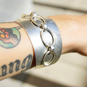 Vintage Silver Cuff With Top Link Chain Design, Solid Sterling Bracelet with Raised Silver Chain, Unique Silver Cuff With Chain, 925 Jewelry