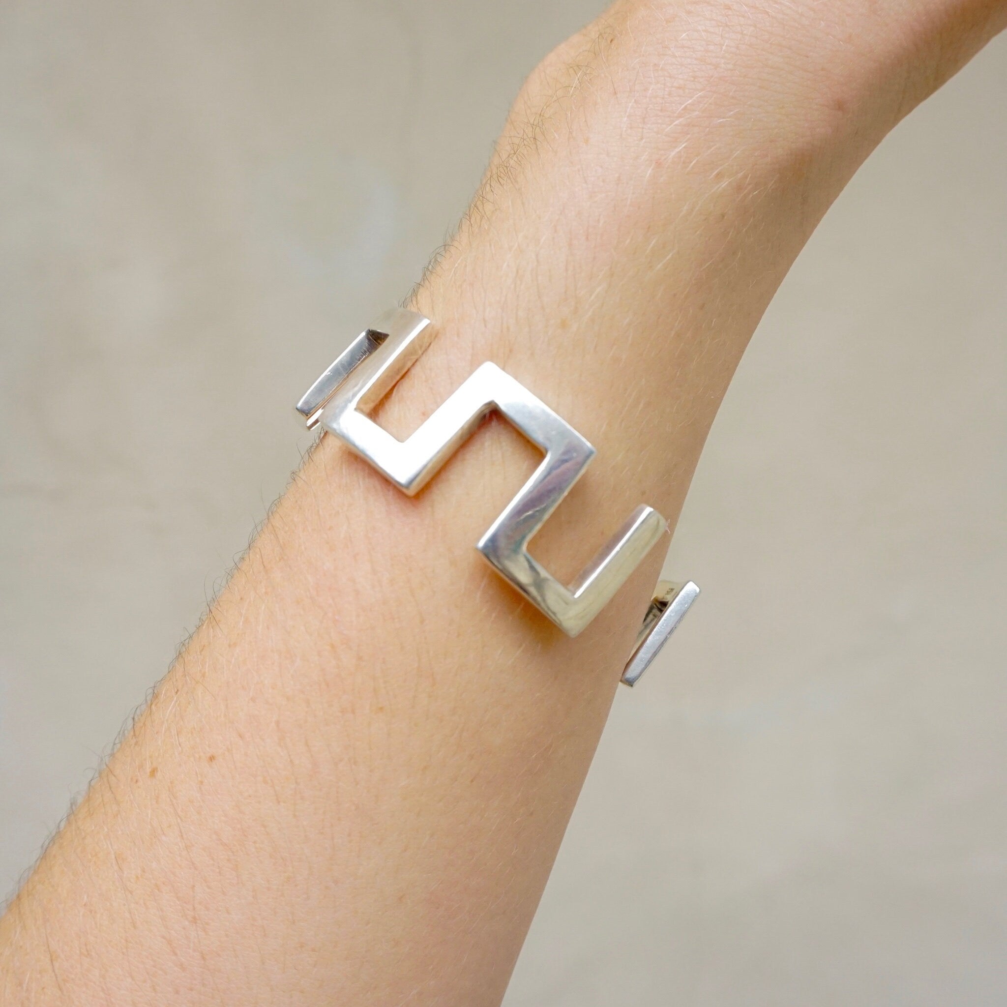 Vintage Sterling Silver Geometric Bracelet Cuff, Brutalist Square Silver Bracelet Cuff, Funky Sterling Bracelet Cuff, 925 Jewelry