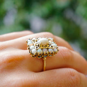 Vintage 14K Gold Opal Cluster Cocktail Ring, Unique Gold Square Cocktail Ring With Opal Stones, Elegant 14K Gold and Opal Cocktail Ring