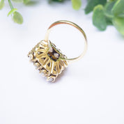 Vintage 14K Gold Opal Cluster Cocktail Ring, Unique Gold Square Cocktail Ring With Opal Stones, Elegant 14K Gold and Opal Cocktail Ring