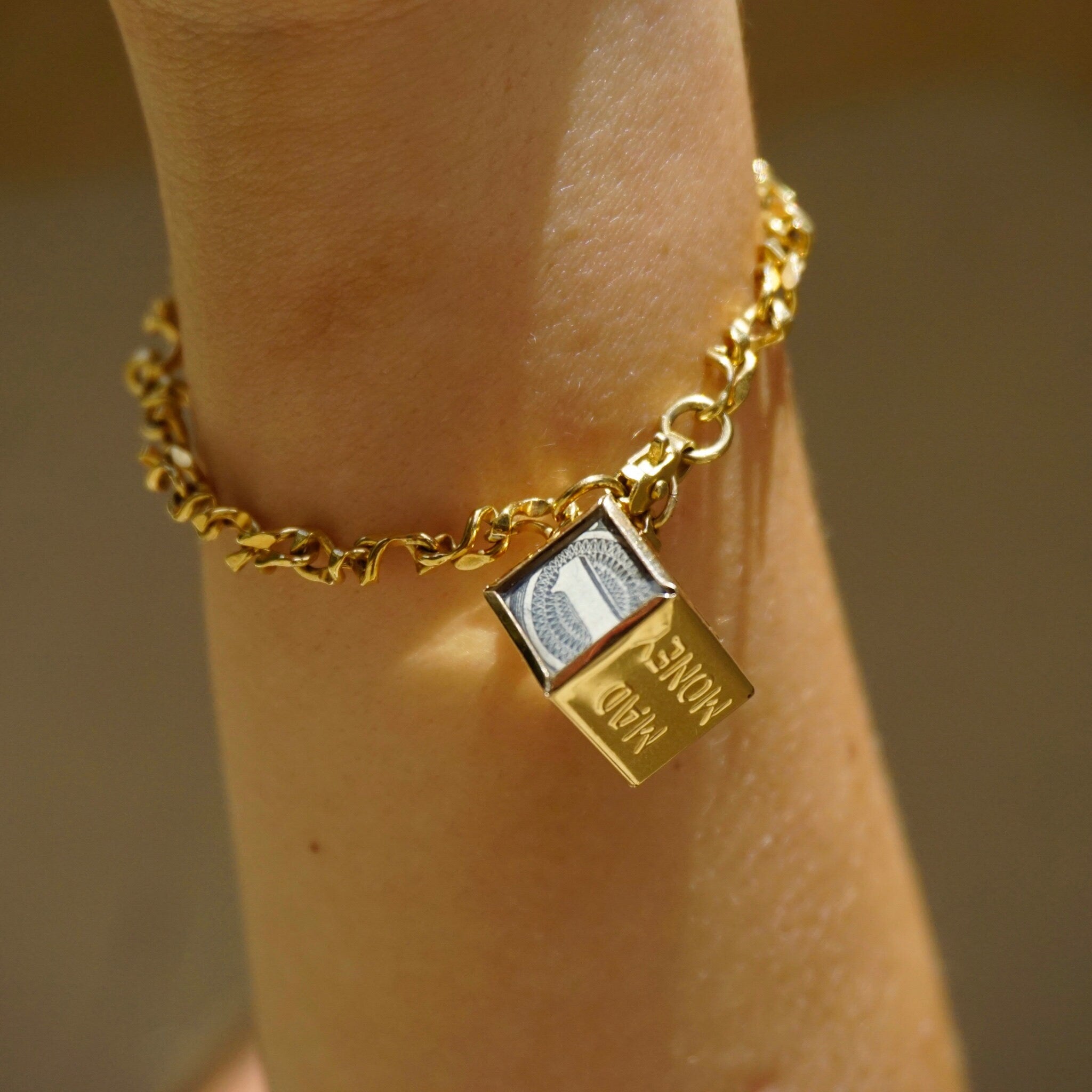 Vintage 14K Gold Mad Money Charm, Fun Mad Money Gold Charm with Real Dollar Bill, 14k Gold Mad Money and Hammer Charm/Pendant, Gold Charm
