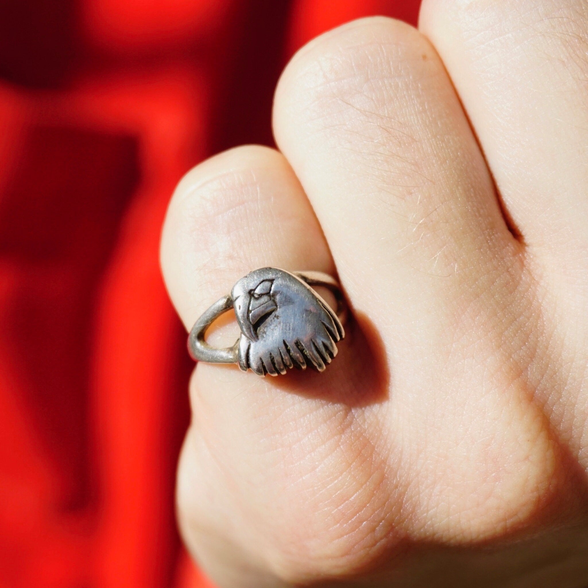 Vintage Sterling Silver Eagle Head Ring, Small Silver Cut Out Ring With Bald Eagle Head, Minimalist Silver Ring, 925 Jewelry