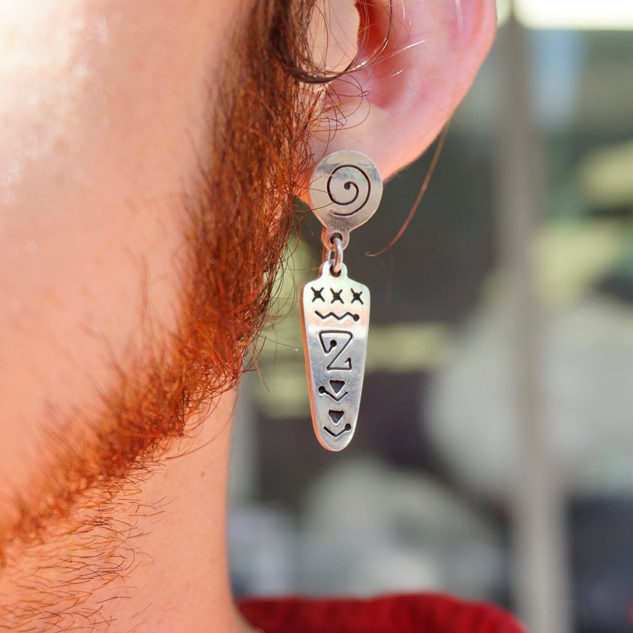 Vintage Sterling Silver Dangle Stud Earrings, Abstract Silver Earrings, Unique Dangle Earrings With Swirl Design, 925 Jewelry