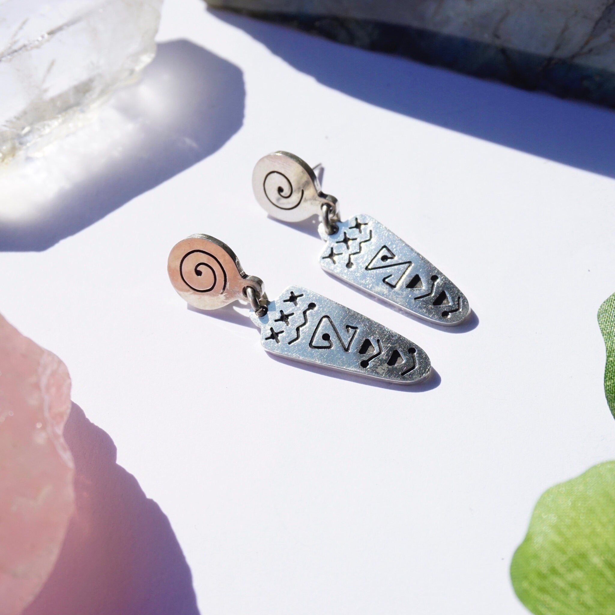Vintage Sterling Silver Dangle Stud Earrings, Abstract Silver Earrings, Unique Dangle Earrings With Swirl Design, 925 Jewelry