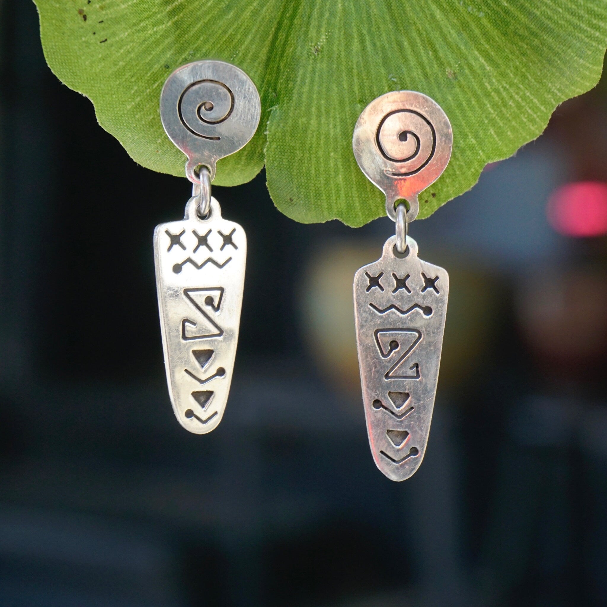 Vintage Sterling Silver Dangle Stud Earrings, Abstract Silver Earrings, Unique Dangle Earrings With Swirl Design, 925 Jewelry