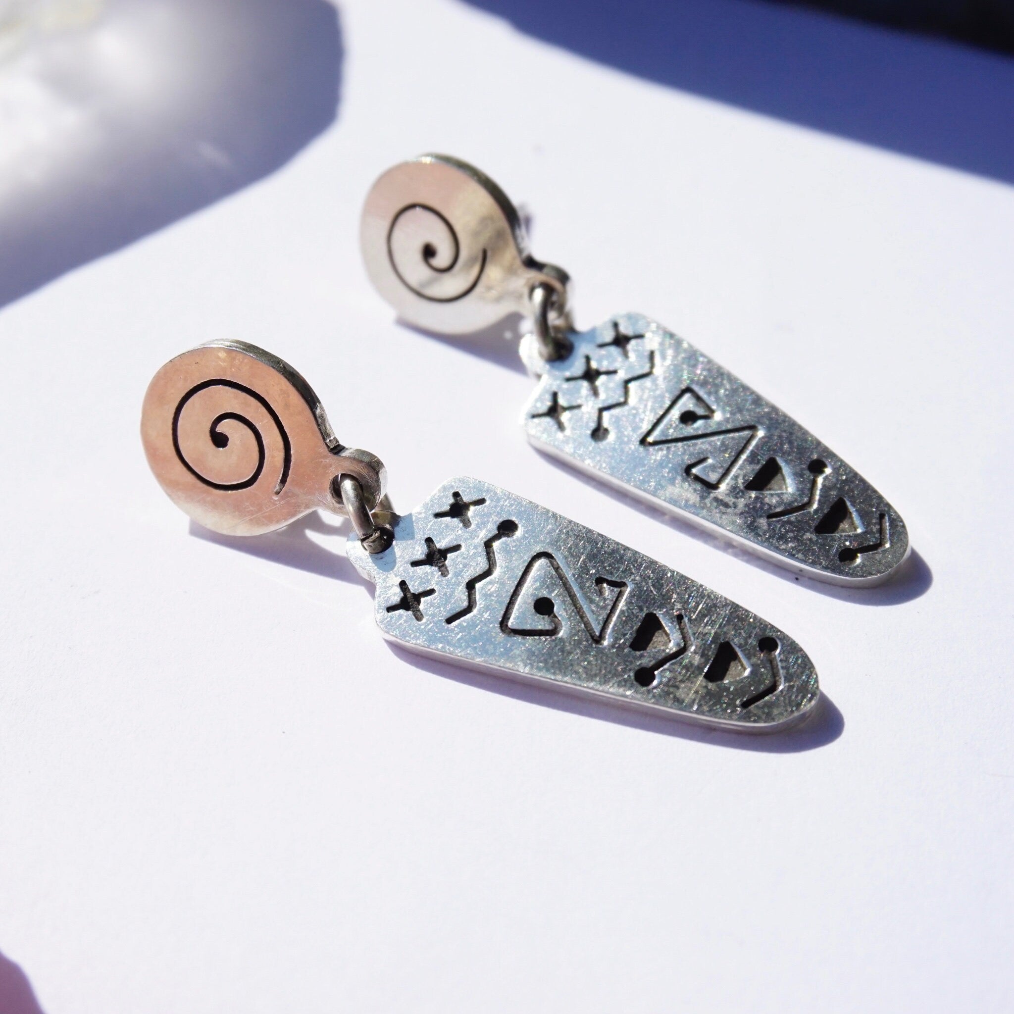 Vintage Sterling Silver Dangle Stud Earrings, Abstract Silver Earrings, Unique Dangle Earrings With Swirl Design, 925 Jewelry