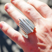 Vintage Sterling Silver Tiered Ring, Hammered Silver Staircase Ring, Long Finger Silver Ring With Step Design, Silver Statement Ring