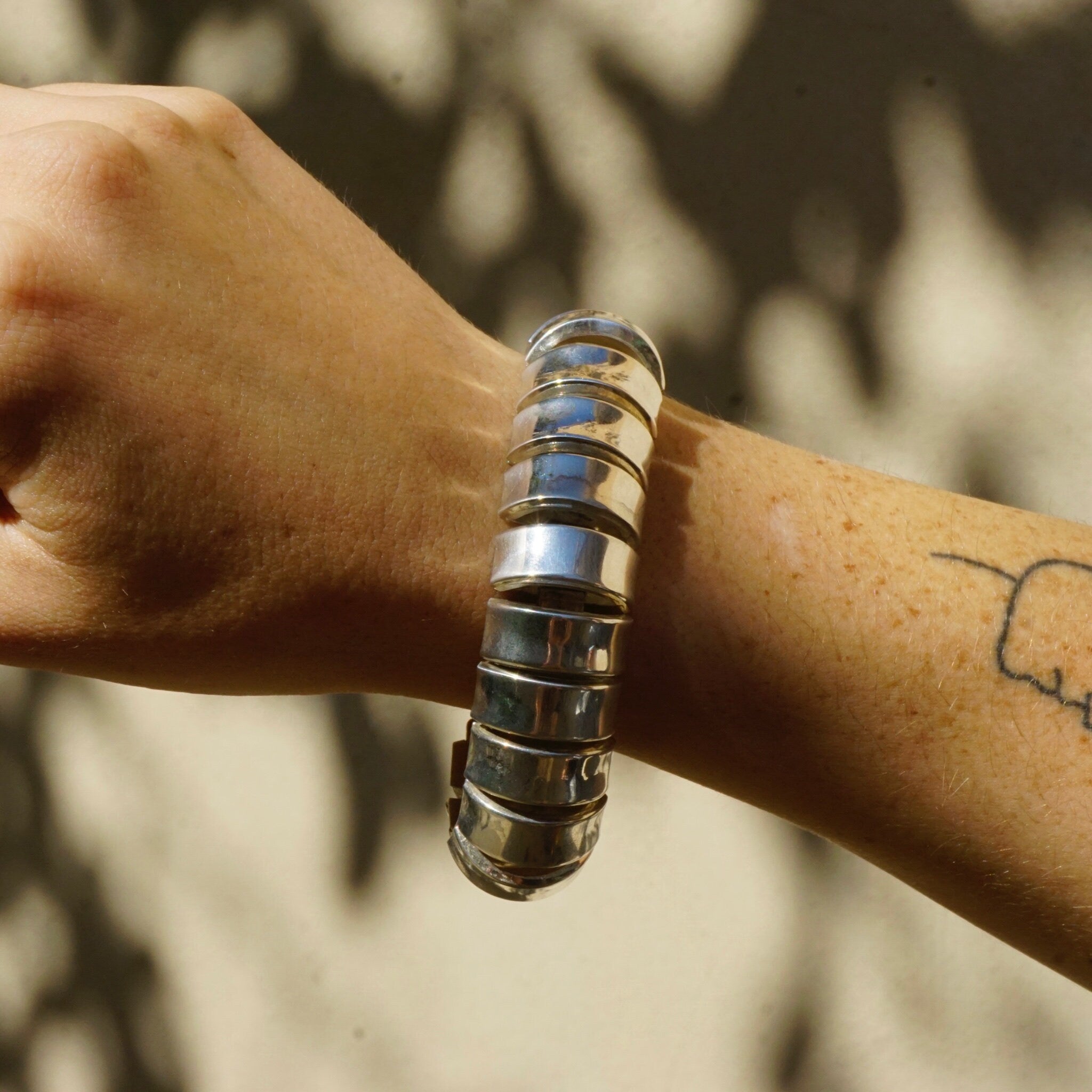 Vintage Sterling Silver Rounded Link Bracelet, Unique Half-Circle Silver Link Bracelet, Modernist Silver Bracelet Cuff, 925 Jewelry