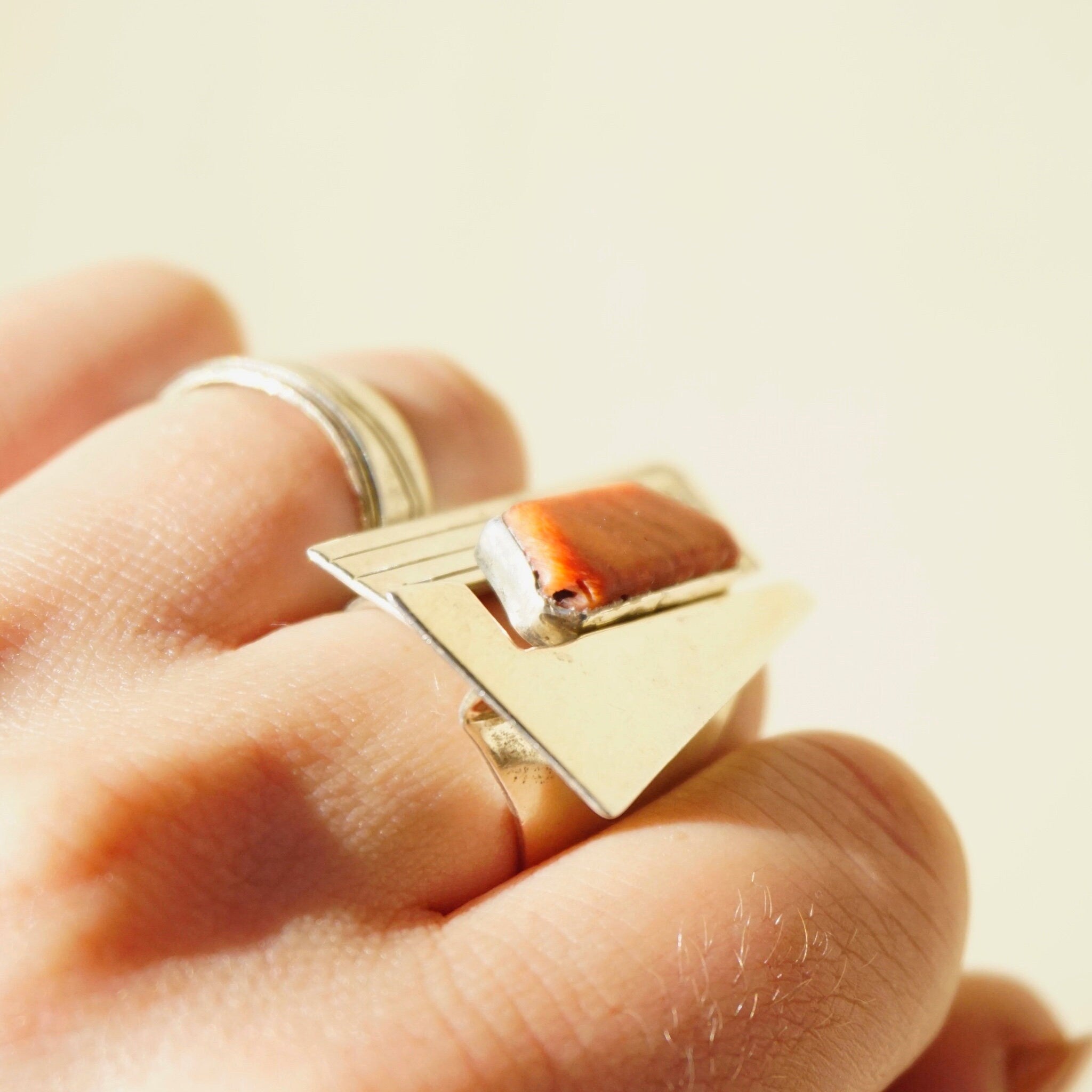 Vintage JB Sterling Coral Ring, Avant Gard Coral and Silver Ring, Large Abstract Ring With Coral Stone, 925 Jewelry