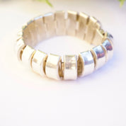 Vintage Sterling Silver Rounded Link Bracelet, Unique Half-Circle Silver Link Bracelet, Modernist Silver Bracelet Cuff, 925 Jewelry