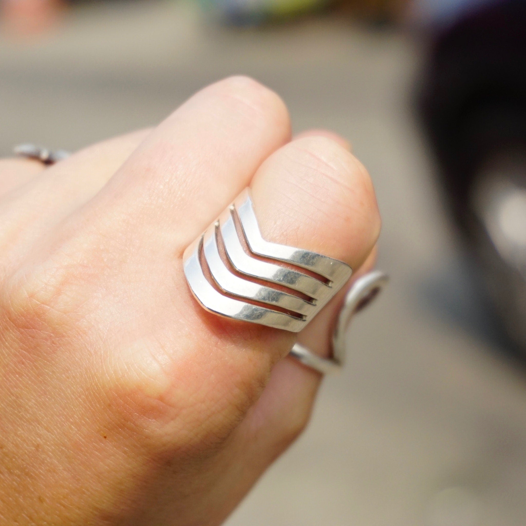 Vintage Silver Triangle Cut Out Ring, Unique Angled Silver Ring With Cut Outs, Made in Mexico Silver Ring, 925 Mex Jewelry, Large Ring