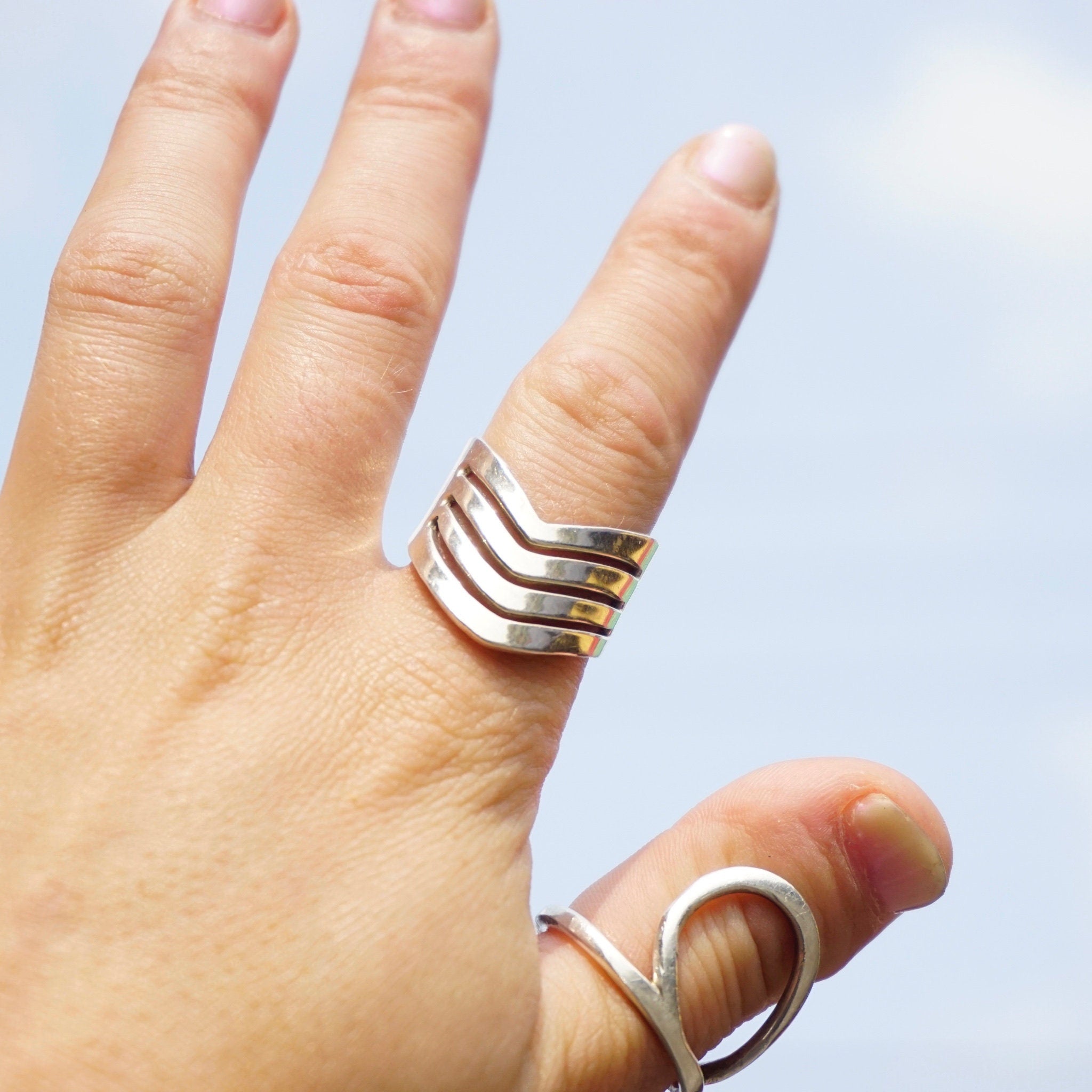 Vintage Silver Triangle Cut Out Ring, Unique Angled Silver Ring With Cut Outs, Made in Mexico Silver Ring, 925 Mex Jewelry, Large Ring