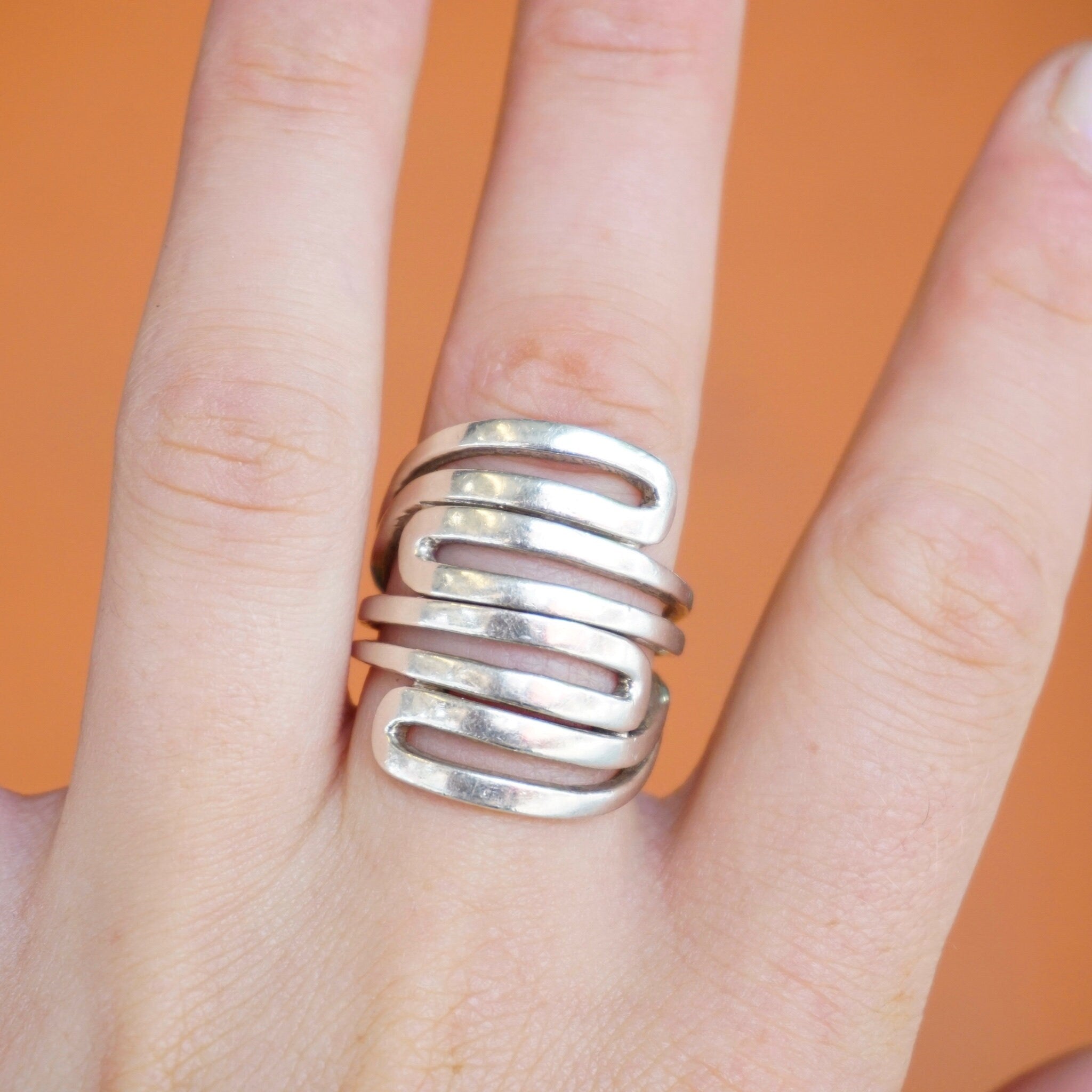 Vintage Sterling Silver Cut Out Ring, Unique Silver Statement Ring, Made in India Silver Ring, 925 Jewelry