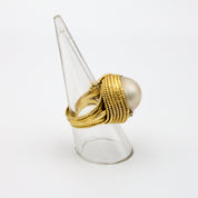 Vintage 14K Gold Mabe Pearl and Diamond Cocktail Ring, Gold Estate Ring With Large Pearl and Accent Diamonds, Bold 14K Gold Pearl Ring