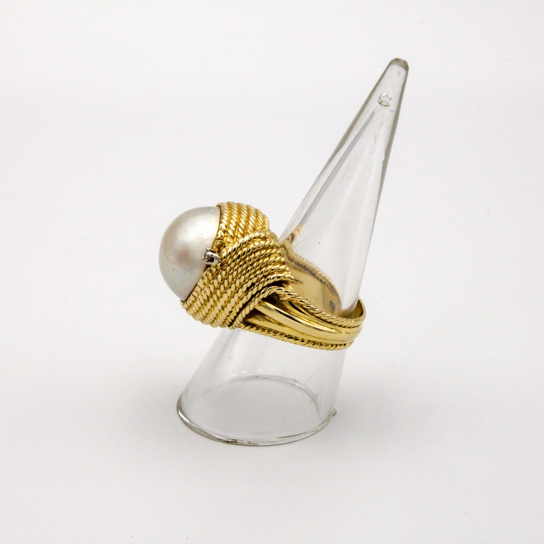 Vintage 14K Gold Mabe Pearl and Diamond Cocktail Ring, Gold Estate Ring With Large Pearl and Accent Diamonds, Bold 14K Gold Pearl Ring