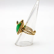 Vintage 14K Gold Jade and Diamond Cocktail Ring, Gold Twist Estate Ring With Green Jade Stone and Diamond Accent, Large Jade Cocktail Ring