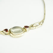 Vintage Sterling Silver Moonstone Choker, Silver Choker With Moonstone Pendant and Red Jewel Accents, Unique Sterling Choker, 925 Jewelry