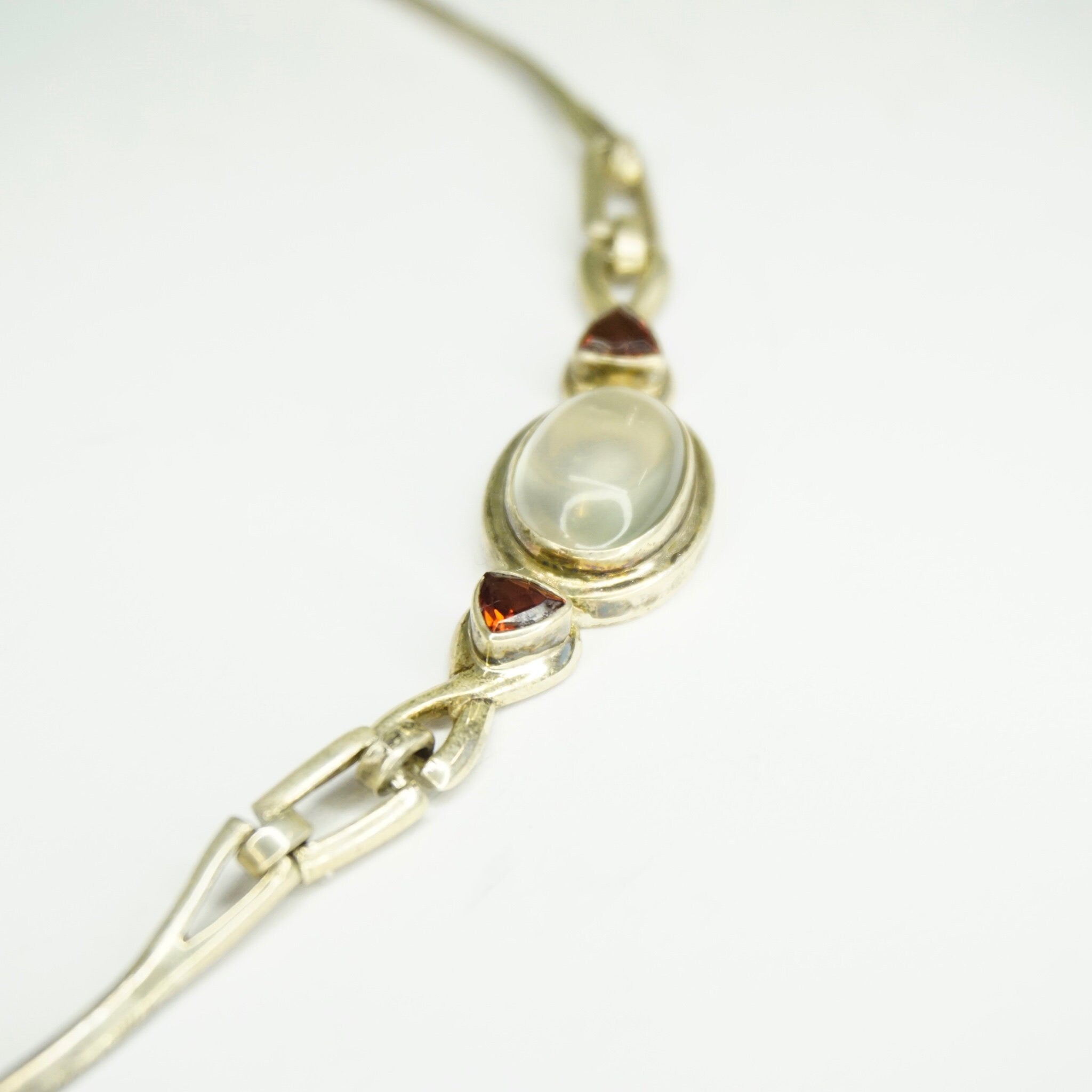 Vintage Sterling Silver Moonstone Choker, Silver Choker With Moonstone Pendant and Red Jewel Accents, Unique Sterling Choker, 925 Jewelry