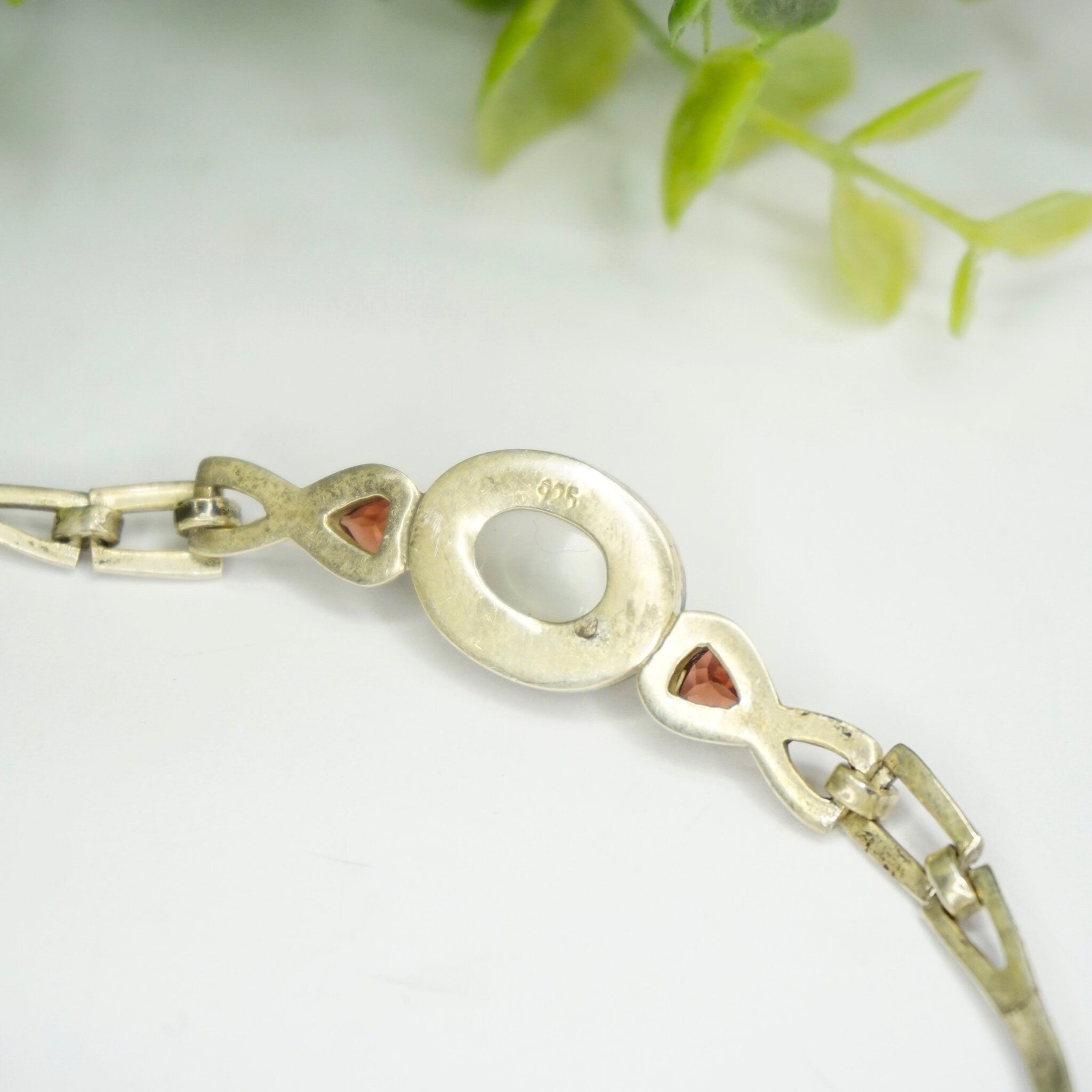 Vintage Sterling Silver Moonstone Choker, Silver Choker With Moonstone Pendant and Red Jewel Accents, Unique Sterling Choker, 925 Jewelry