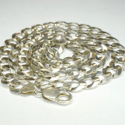 Vintage Sterling Silver Cuban Curb Chain Necklace, Made in Italy Long Silver Chain, 24in Flat Cuban Link Necklace, 12mm Thick Silver Chain