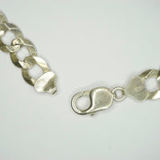 Vintage Sterling Silver Cuban Curb Chain Necklace, Made in Italy Long Silver Chain, 24in Flat Cuban Link Necklace, 12mm Thick Silver Chain