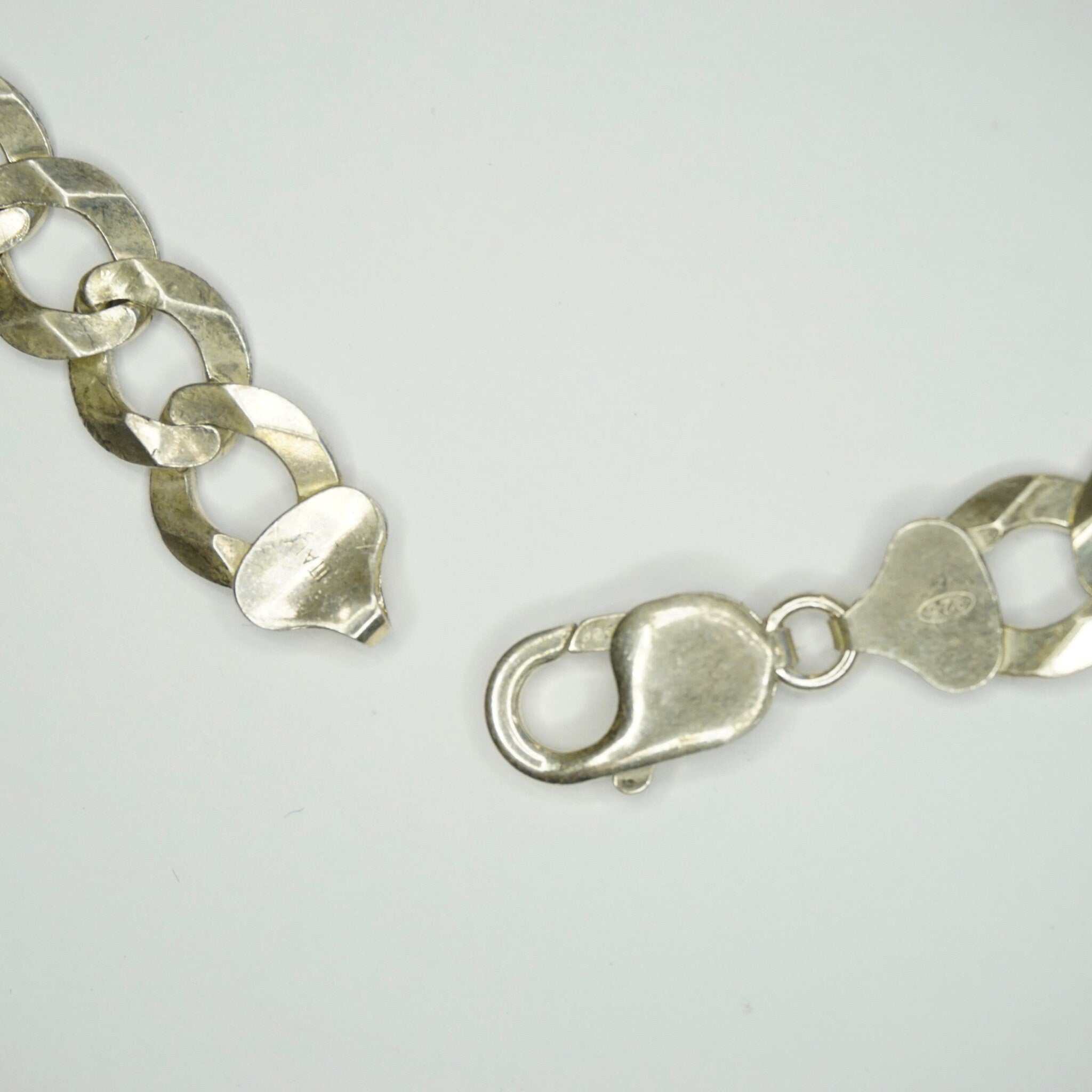 Vintage Sterling Silver Cuban Curb Chain Necklace, Made in Italy Long Silver Chain, 24in Flat Cuban Link Necklace, 12mm Thick Silver Chain