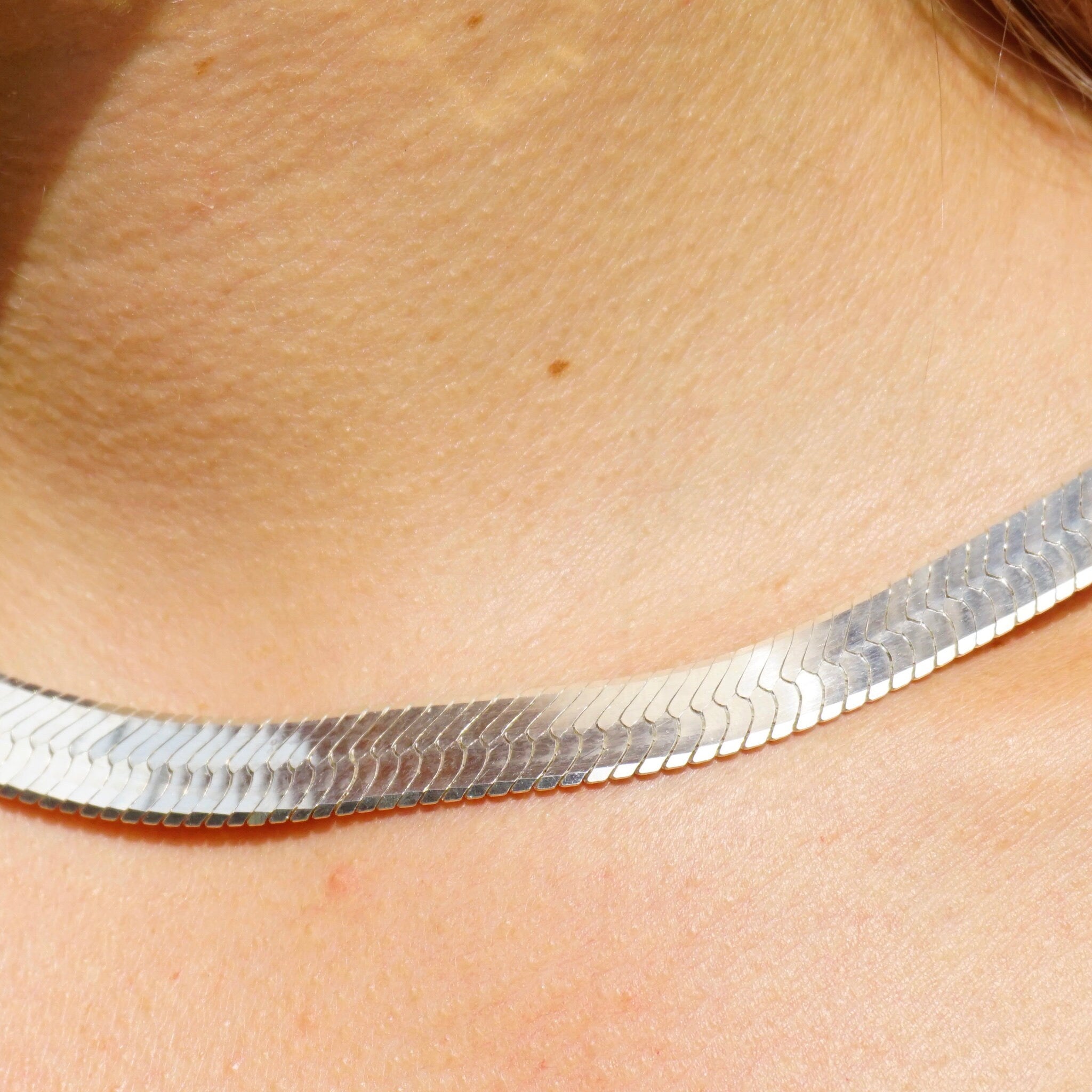 Vintage Sterling Silver Herringbone Chain Necklace, Made in Italy Thick Silver Chain, 12mm Thick Herringbone Silver Chain, 925 Jewelry