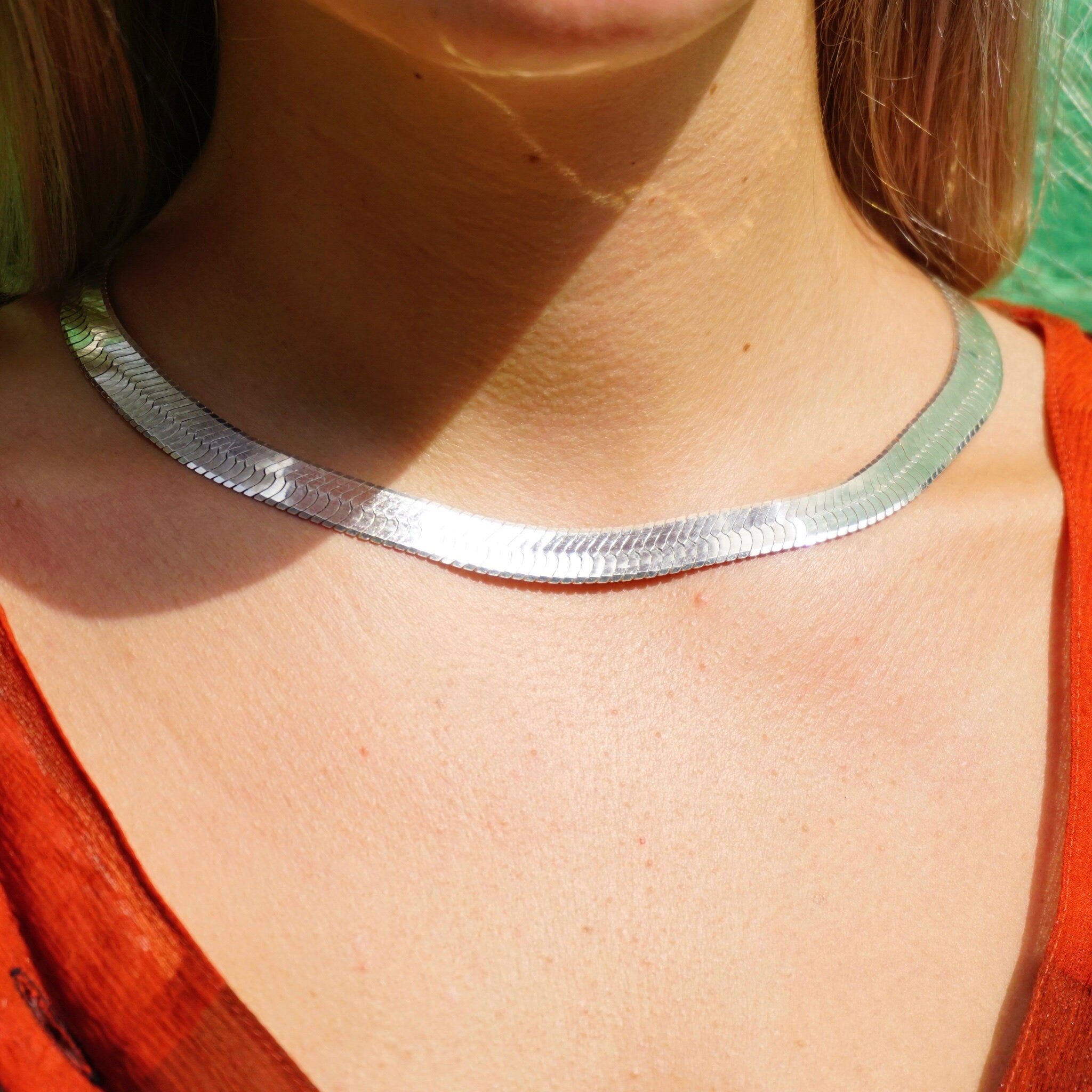 Vintage Sterling Silver Herringbone Chain Necklace, Made in Italy Thick Silver Chain, 12mm Thick Herringbone Silver Chain, 925 Jewelry