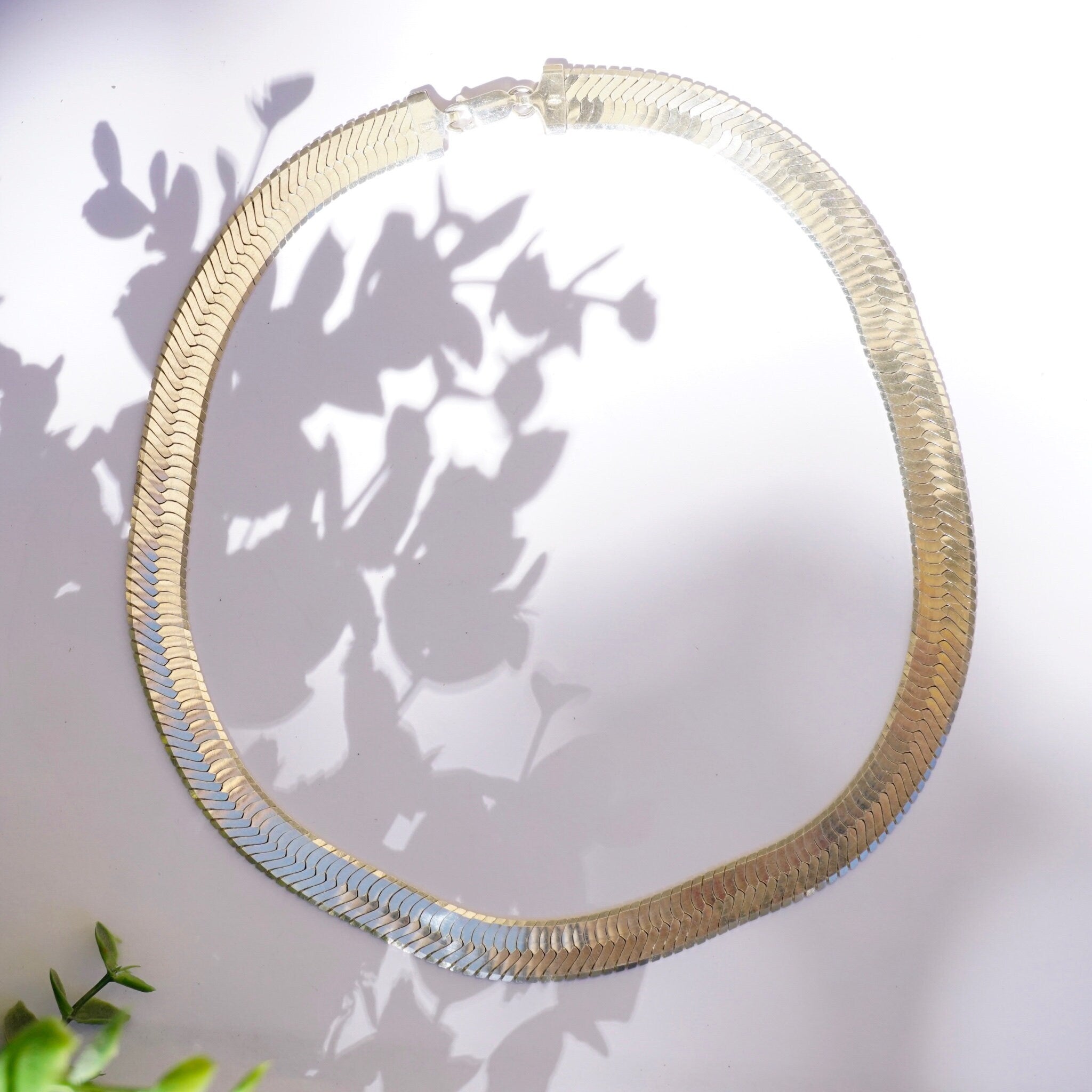 Vintage Sterling Silver Herringbone Chain Necklace, Made in Italy Thick Silver Chain, 12mm Thick Herringbone Silver Chain, 925 Jewelry