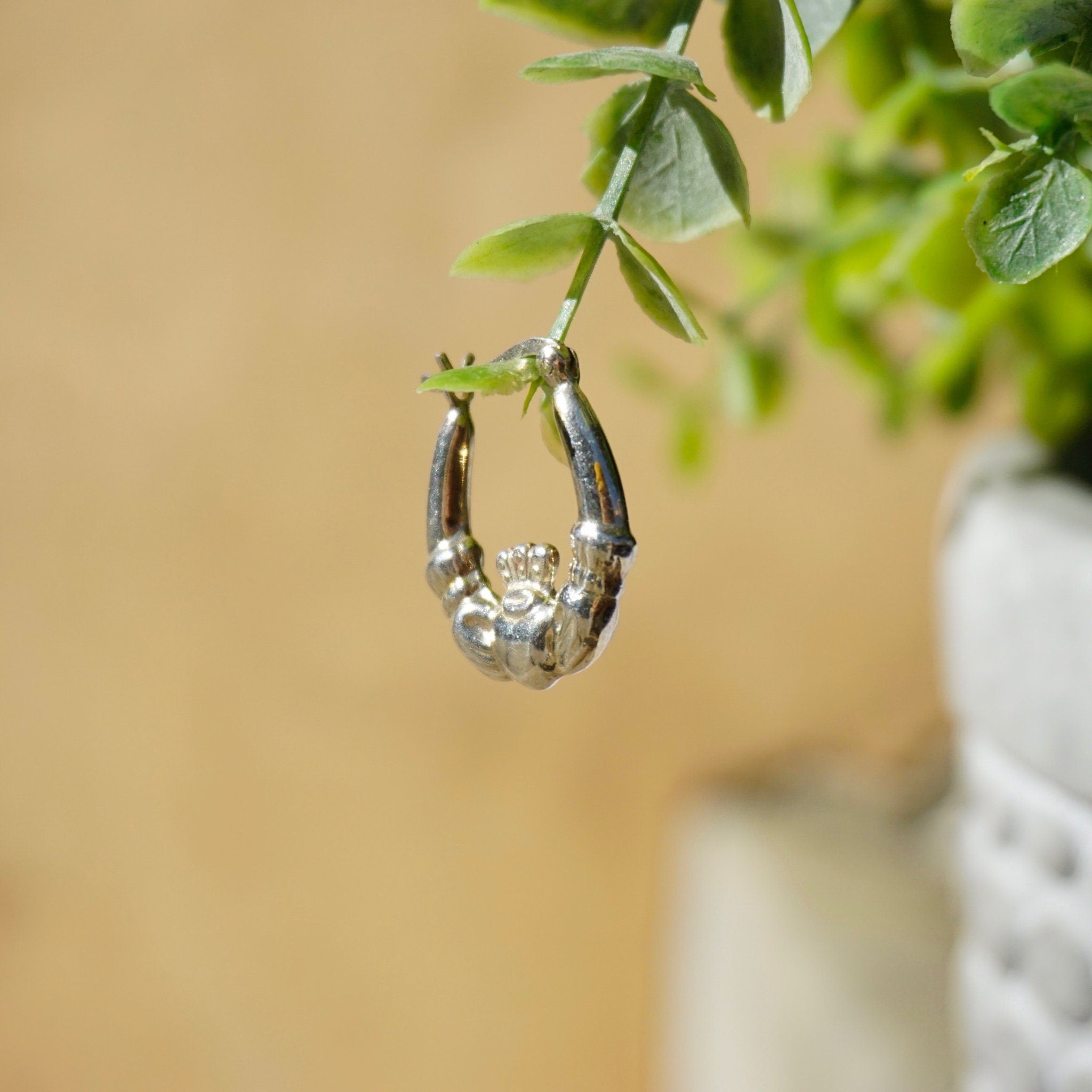 Vintage Sterling Silver Claddagh Earrings, Classic Silver Irish Symbol Hoop Earrings, Love Loyalty and Friendship Earrings, 925 Jewelry