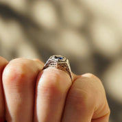 Vintage 14K White Gold Filagree Ring With Sapphire Gemstone, Beautiful White Gold Ring With Cut Out Detail and Blue Stone, Sapphire Ring