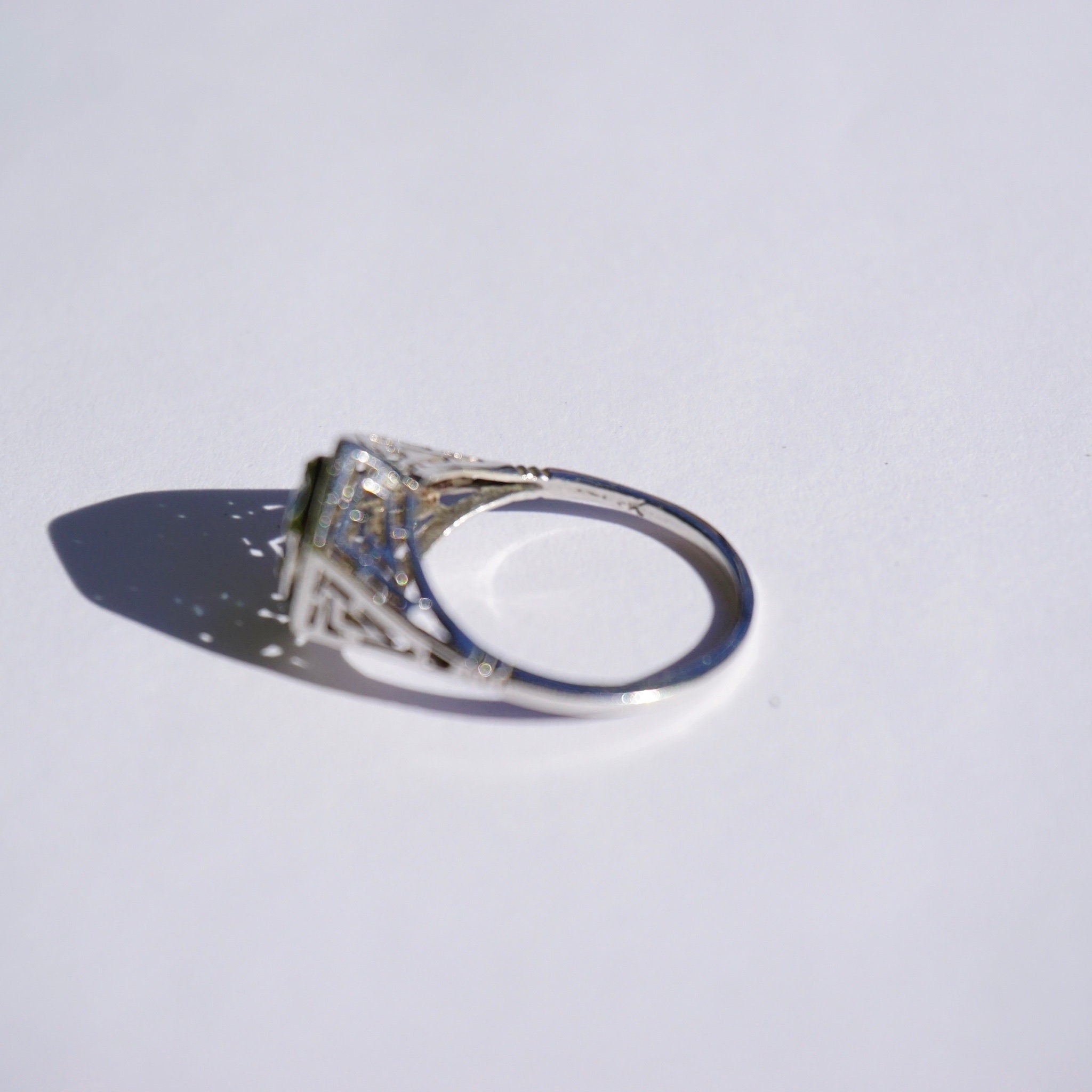 Vintage 14K White Gold Filagree Ring With Sapphire Gemstone, Beautiful White Gold Ring With Cut Out Detail and Blue Stone, Sapphire Ring