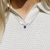 Vintage Lapis Lazuli Silver Necklace, Unique Necklace With Lapis and Silver Lightening Bolt Pendant, Lapis Stone Necklace With Silver Chain