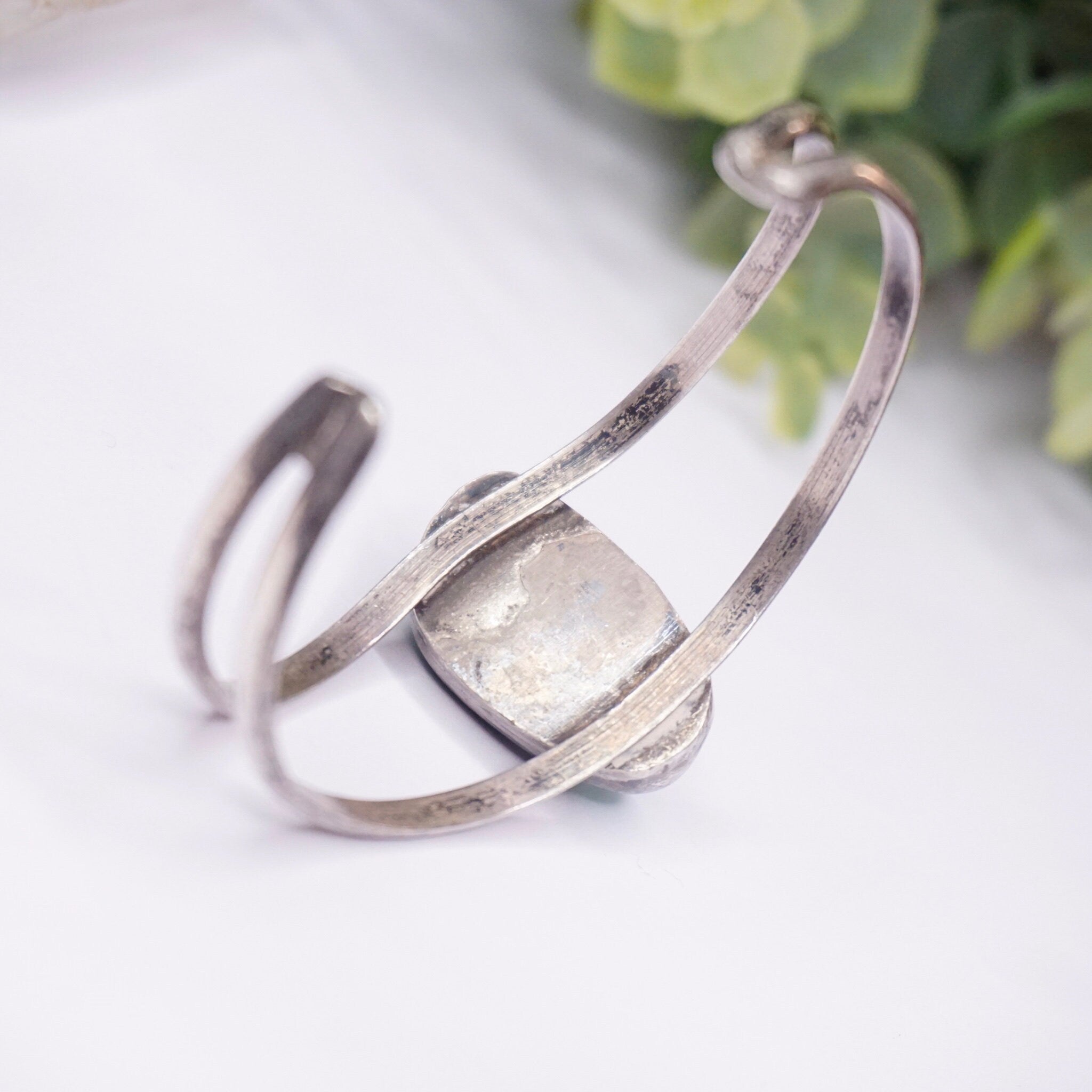 Vintage Turquoise and Silver Bracelet Cuff, Authentic Turquoise Stone Bracelet, Cut Out Silver Bracelet With Raised Turquoise Stone