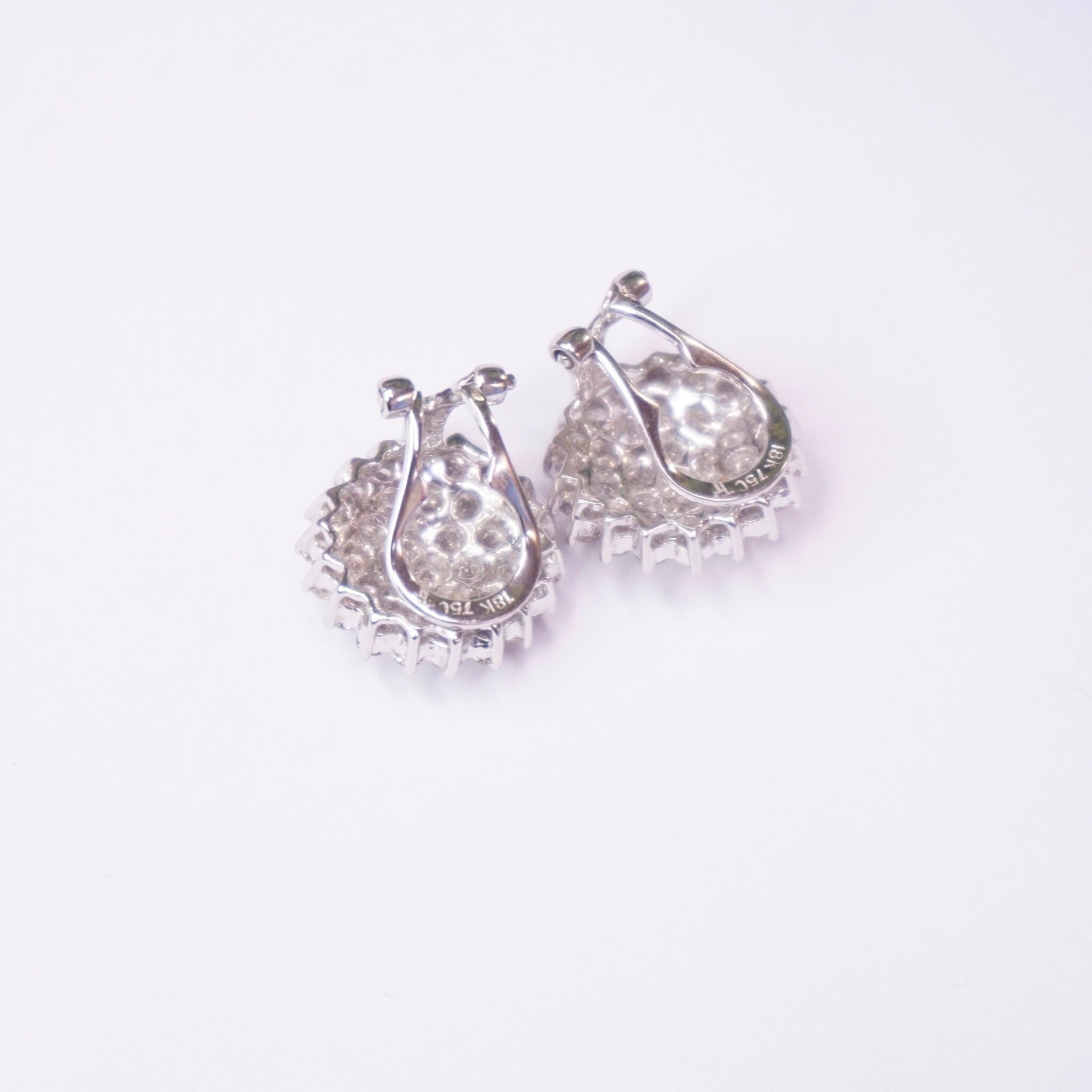 Vintage 18K White Gold Diamond Clip-On Earrings, Beautiful Diamond Earrings, Elegant White Gold Earrings, 18K White Gold Jewelry