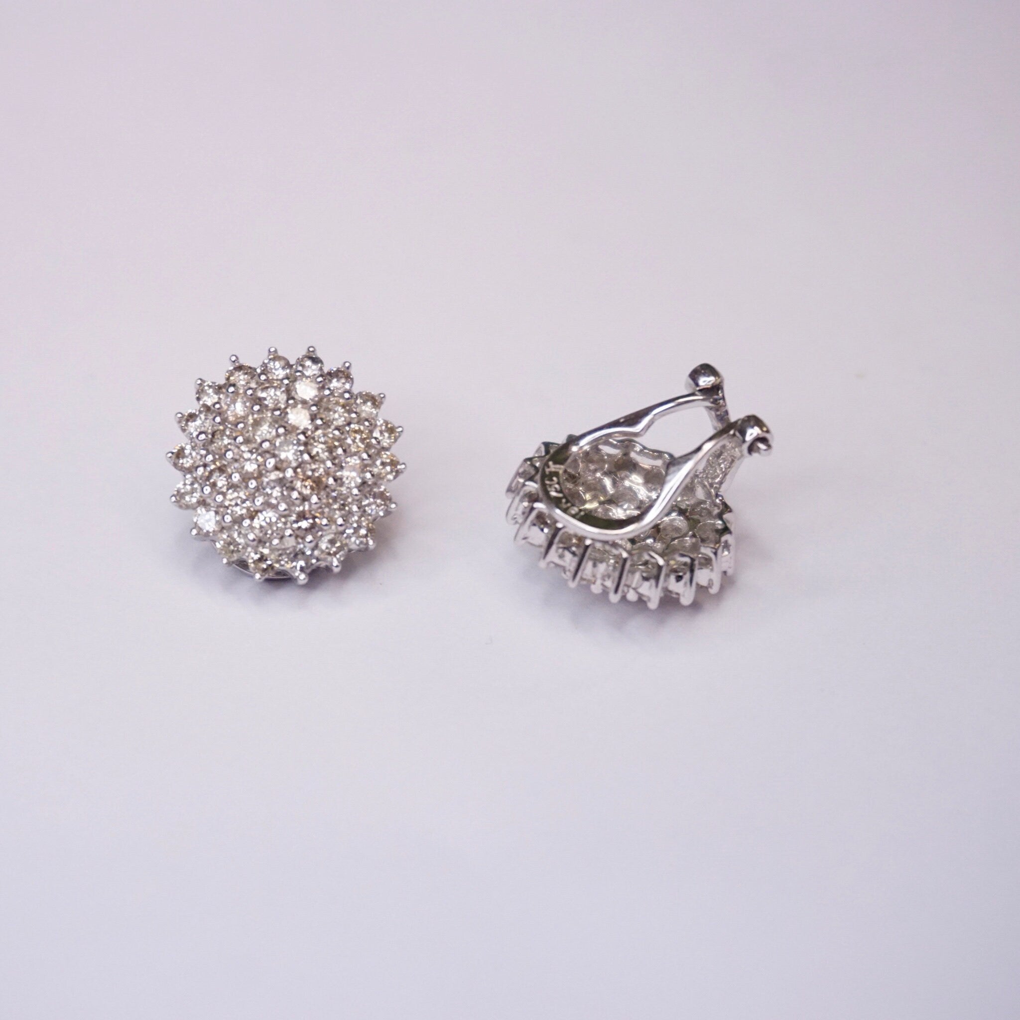 Vintage 18K White Gold Diamond Clip-On Earrings, Beautiful Diamond Earrings, Elegant White Gold Earrings, 18K White Gold Jewelry