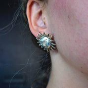 Vintage Sterling Silver Sun God Earrings, Beautiful Hand Hammered Stud Earrings, Silver Sun With Face Earrings, Made In Mexico Jewelry