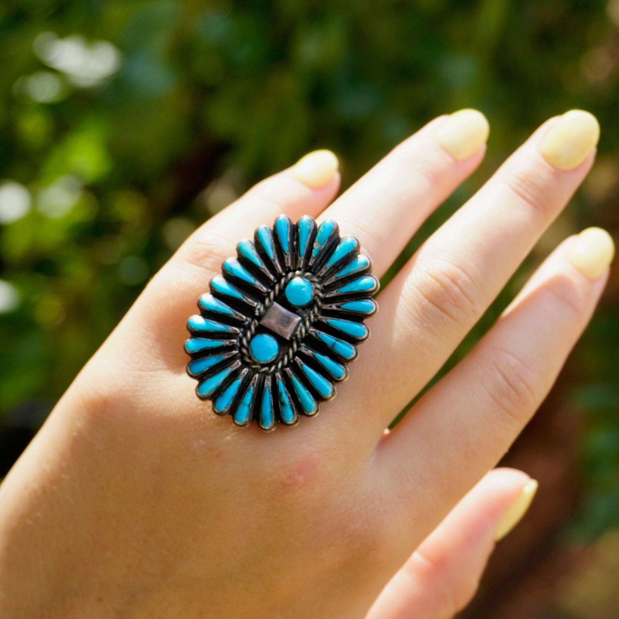 Vintage Zuni/Navajo Sterling Silver Turquoise Ring Signed Lee Wood, Old Pawn Native American Multi-Stone Turquoise Ring,