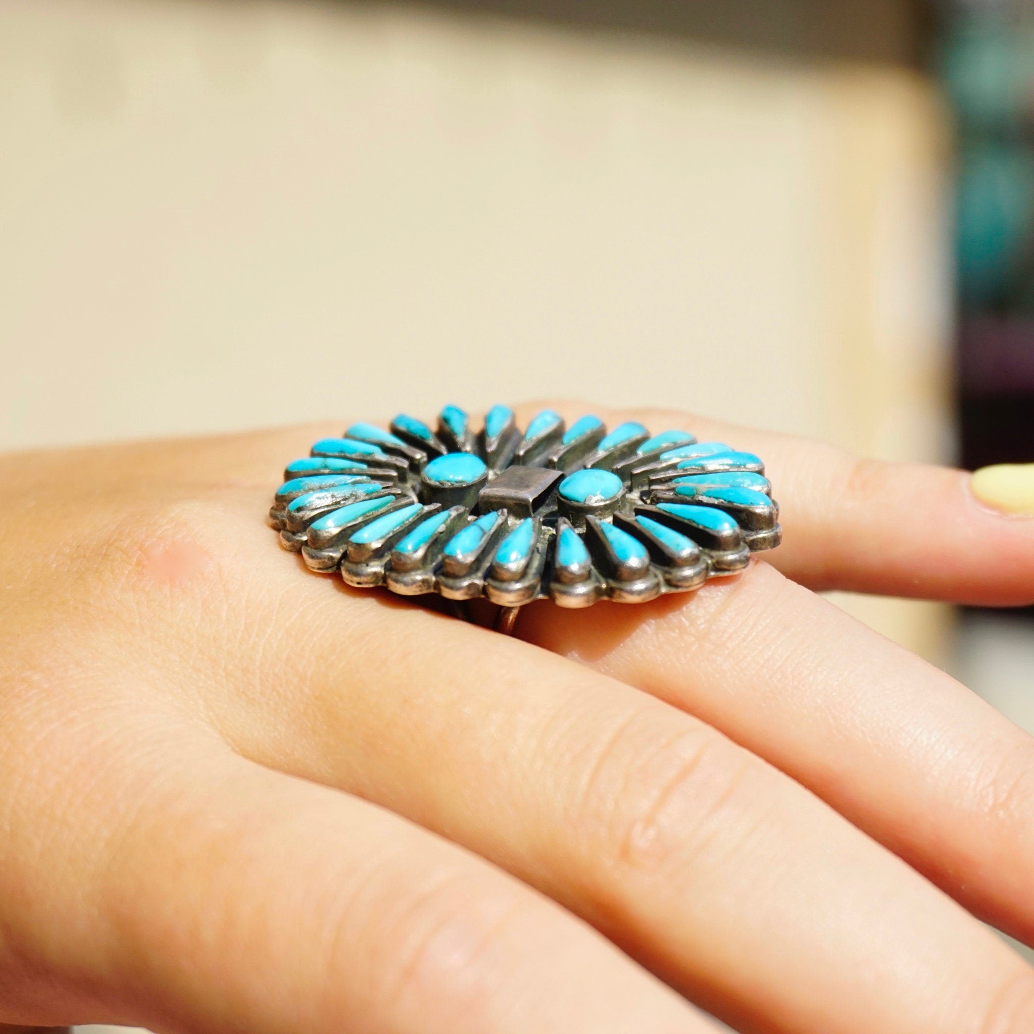 Vintage Zuni/Navajo Sterling Silver Turquoise Ring Signed Lee Wood, Old Pawn Native American Multi-Stone Turquoise Ring,