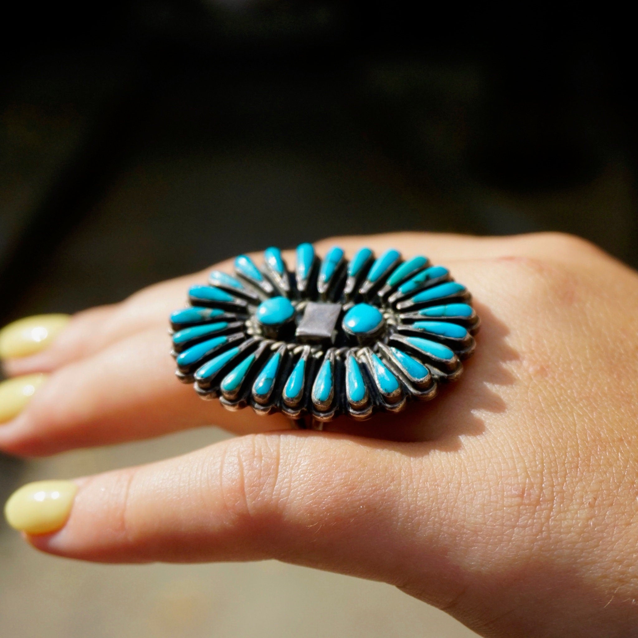 Vintage Zuni/Navajo Sterling Silver Turquoise Ring Signed Lee Wood, Old Pawn Native American Multi-Stone Turquoise Ring,