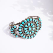 Vintage Native American Sterling Silver Turquoise Cluster Bracelet Cuff, Navajo/Zuni Silver Cuff With Turquoise Stones, Old Pawn Jewelry