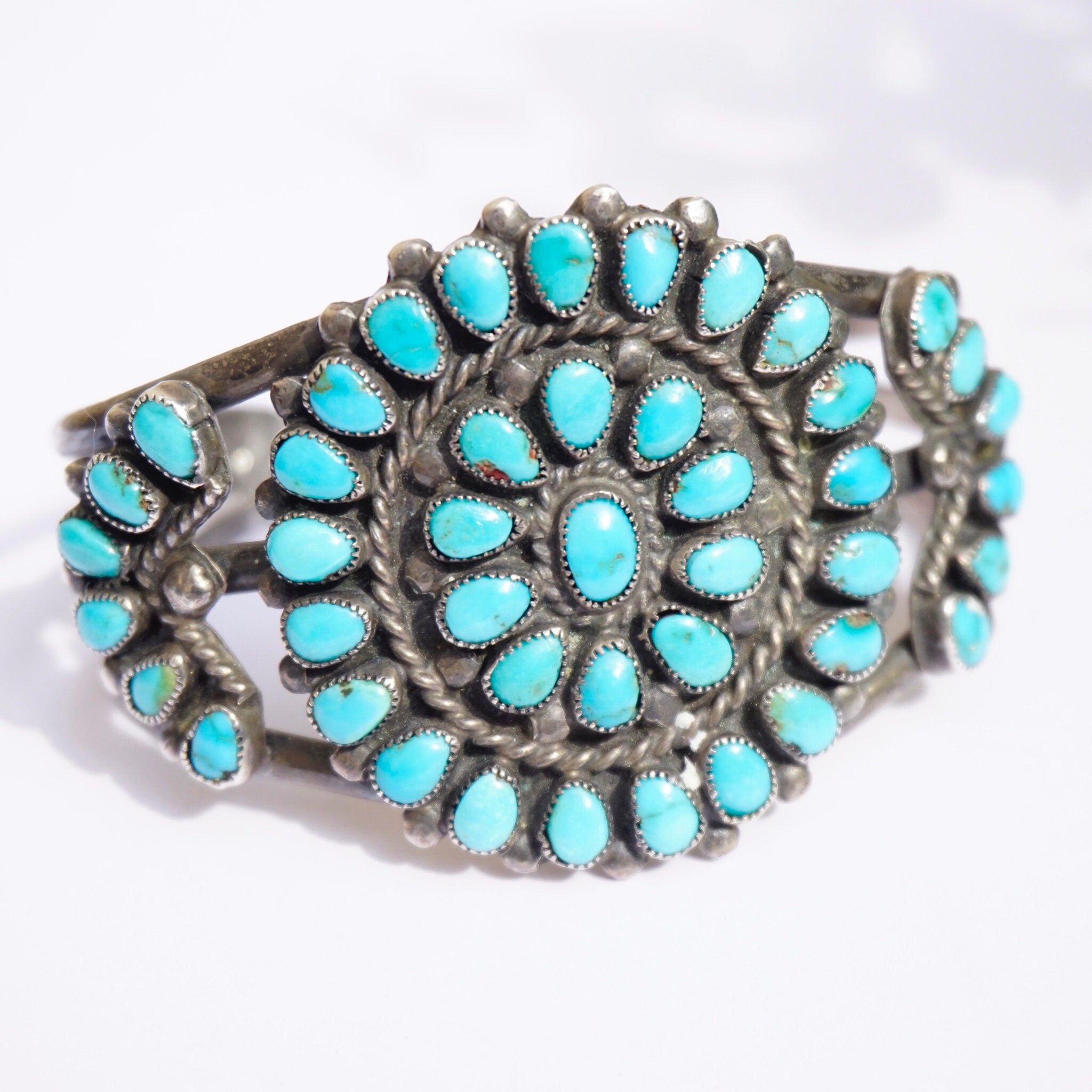 Zuni Silver Cuff With Turquoise Stones, Old Pawn Jewelry