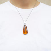 Vintage Natural Amber Sterling Silver Pendant, Beautiful Silver Pendant With Large Amber Stone, Unique Amber Pendant Set In Silver