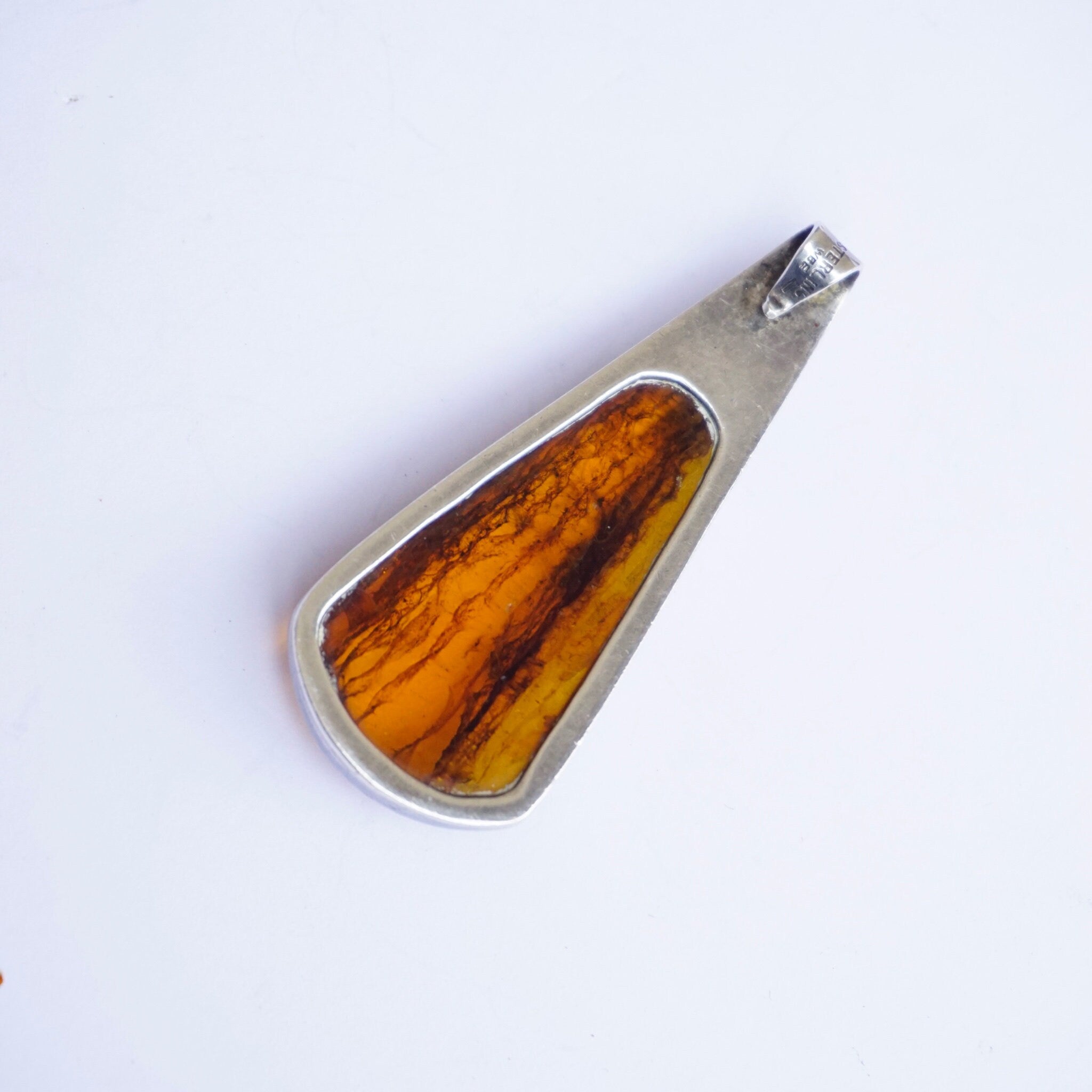 Vintage Natural Amber Sterling Silver Pendant, Beautiful Silver Pendant With Large Amber Stone, Unique Amber Pendant Set In Silver